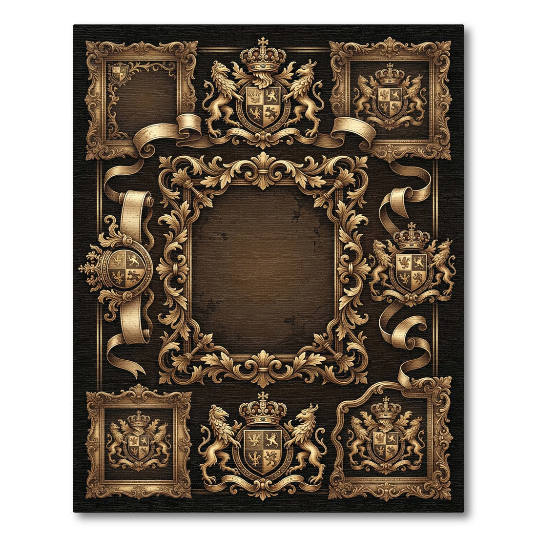 Regal Gold Crested Flourish Frames Rug
