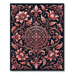 Ornate Coral Floral Scrollwork Rug