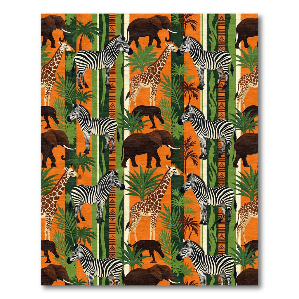 Vibrant Orange African Wildlife Safari Rug