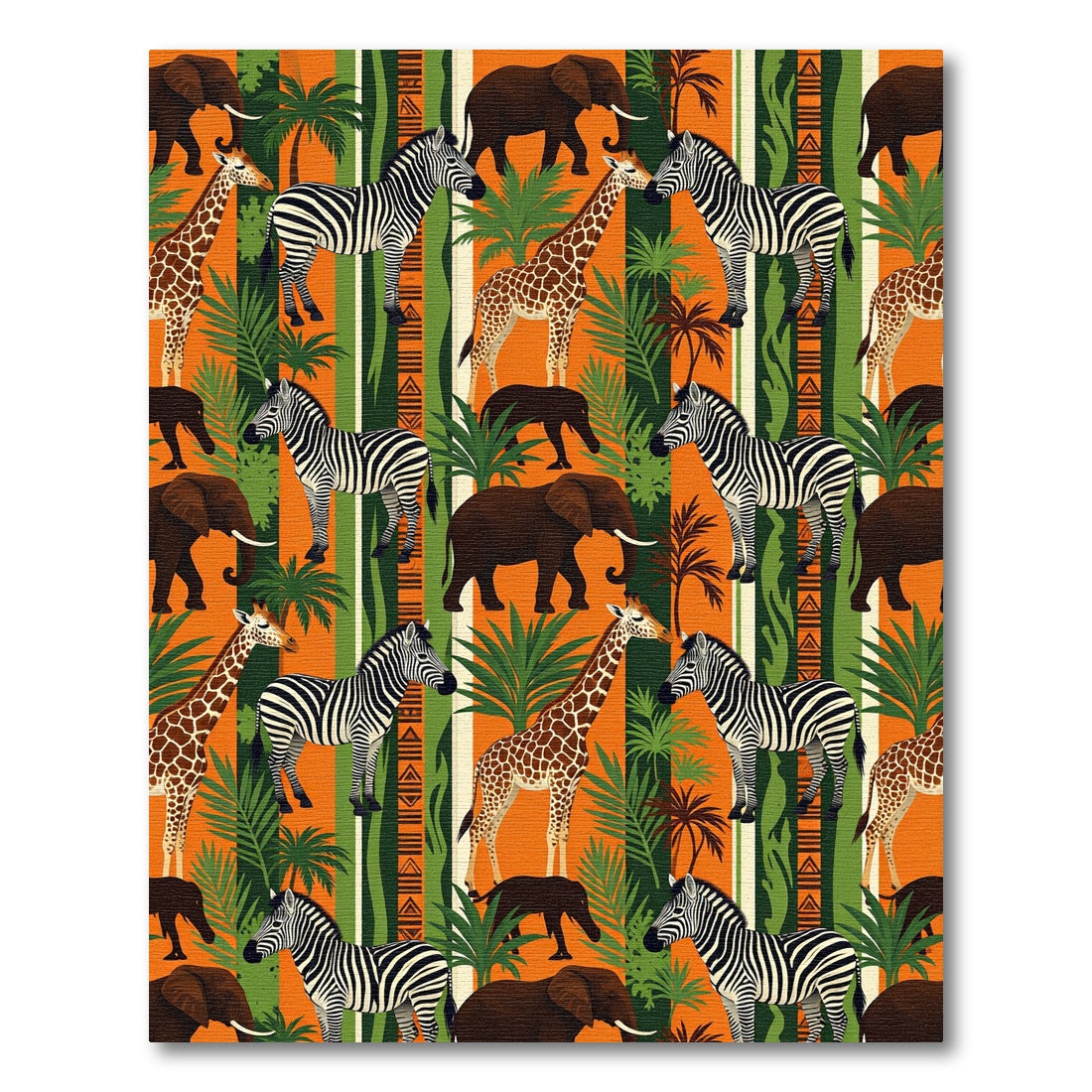 Vibrant Orange African Wildlife Safari Rug