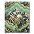 Earthy Green Tiered Mountain Line Art Rug