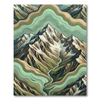 Earthy Green Tiered Mountain Line Art Rug