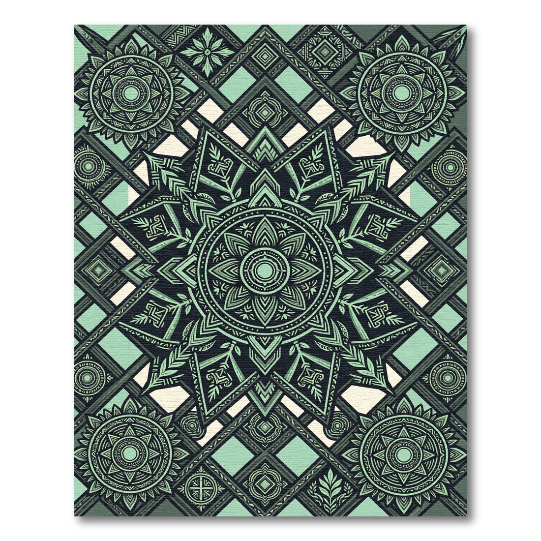 Green Mandala Geometric Sunburst Rug