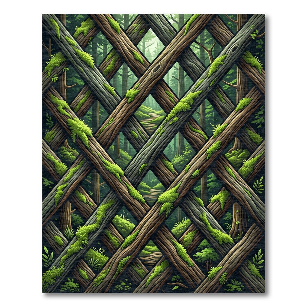 Mossy Forest Wood Lattice Weave Rug