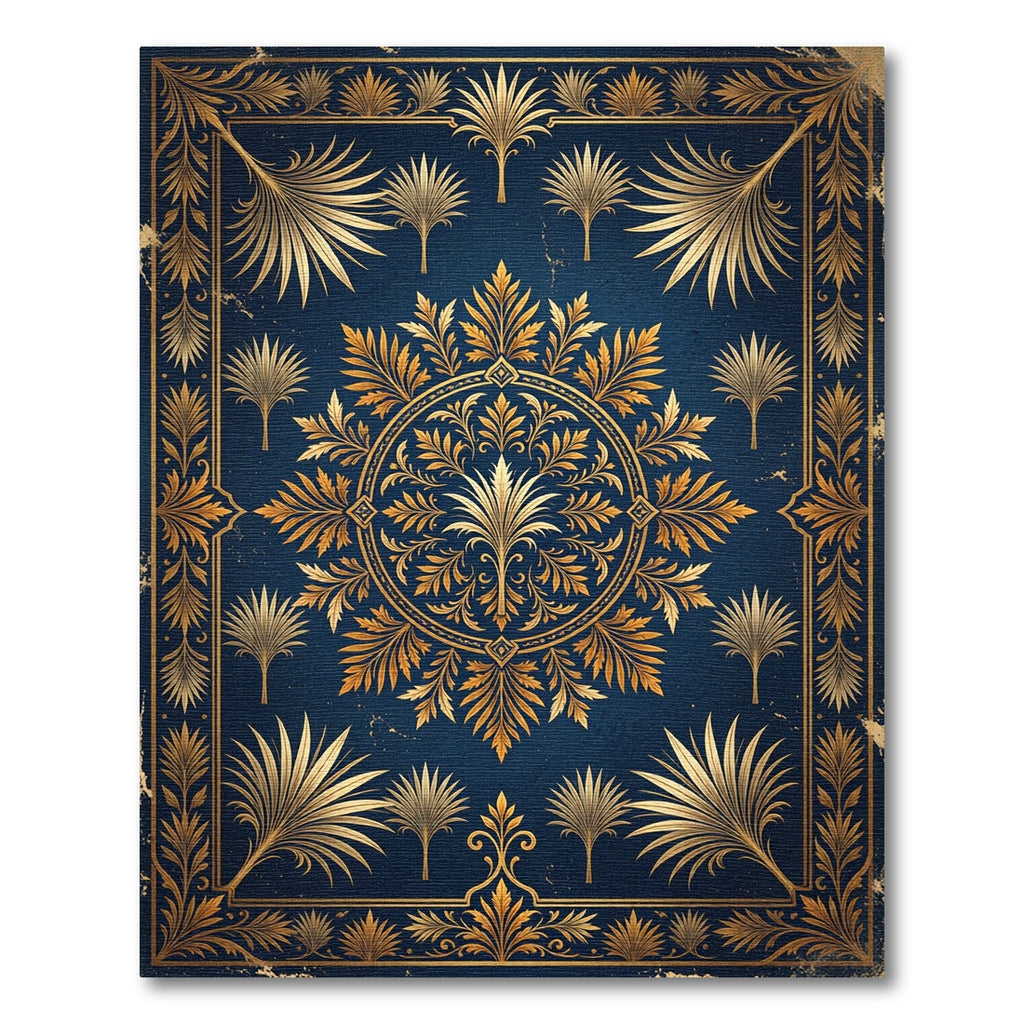 Elegant Navy and Gold Acanthus Medallion Rug