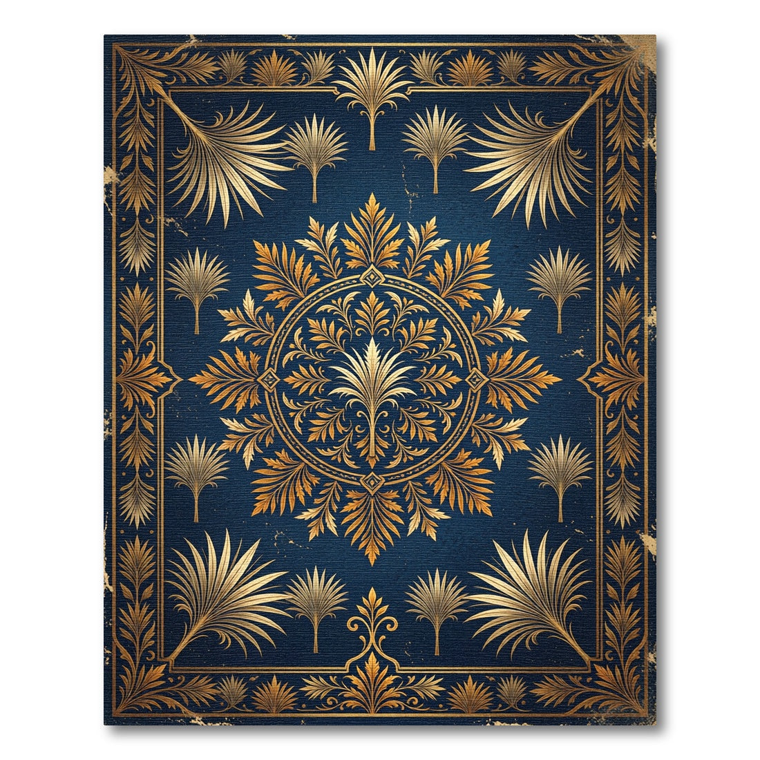 Elegant Navy and Gold Acanthus Medallion Rug