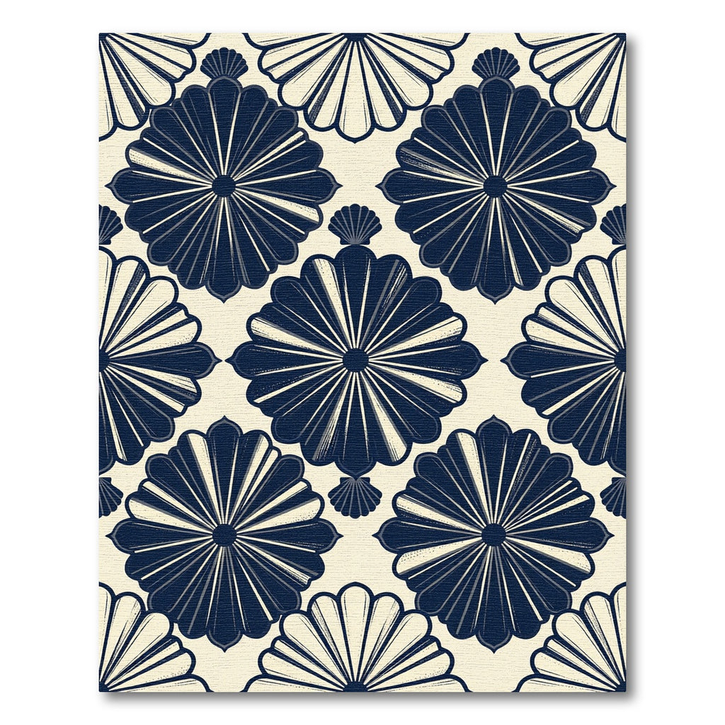 Navy Blue Geometric Fan Medallion Rug