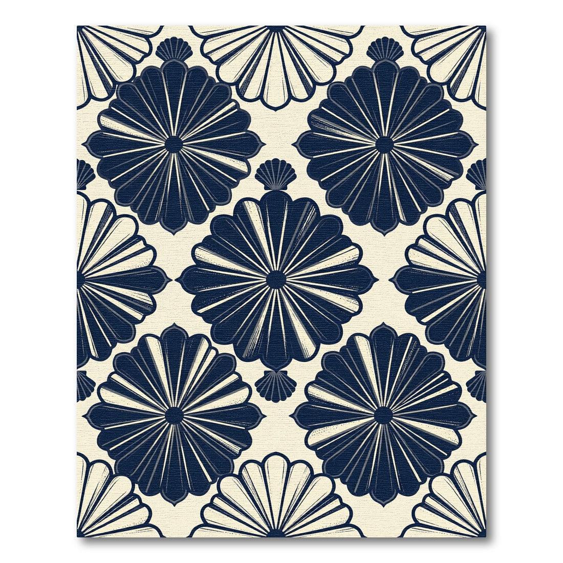Navy Blue Geometric Fan Medallion Rug
