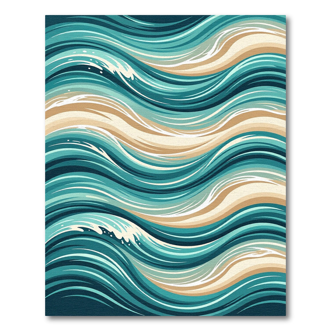 Contemporary Teal and Beige Swirling Waves Rug