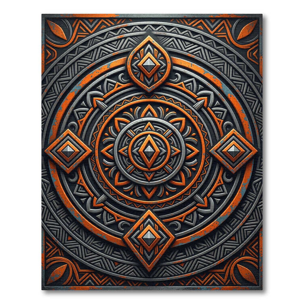 Bold Orange Geometric Sunburst Rug