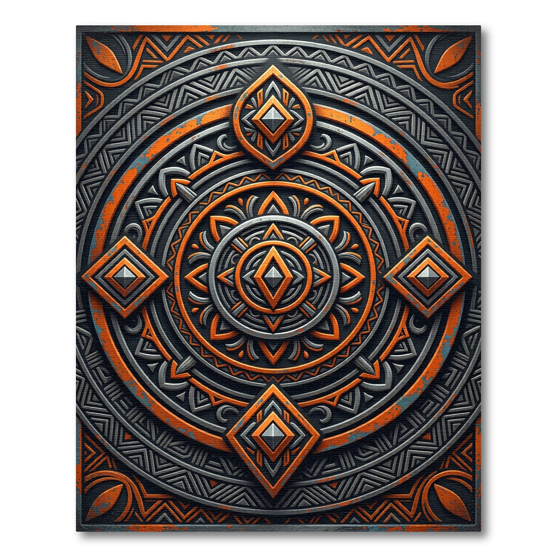 Bold Orange Geometric Sunburst Rug