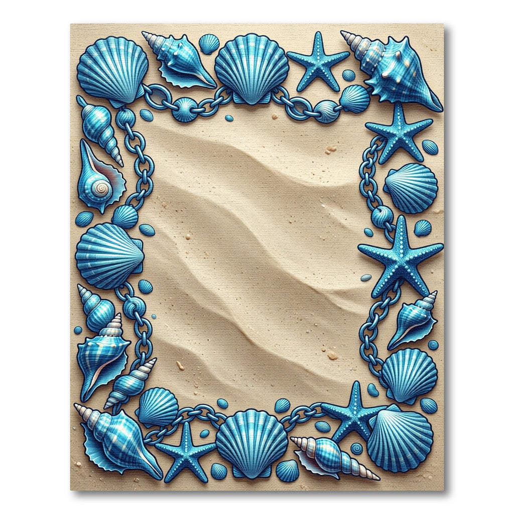 Coastal Blue Seashell Starfish Frame Rug