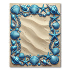 Coastal Blue Seashell Starfish Frame Rug