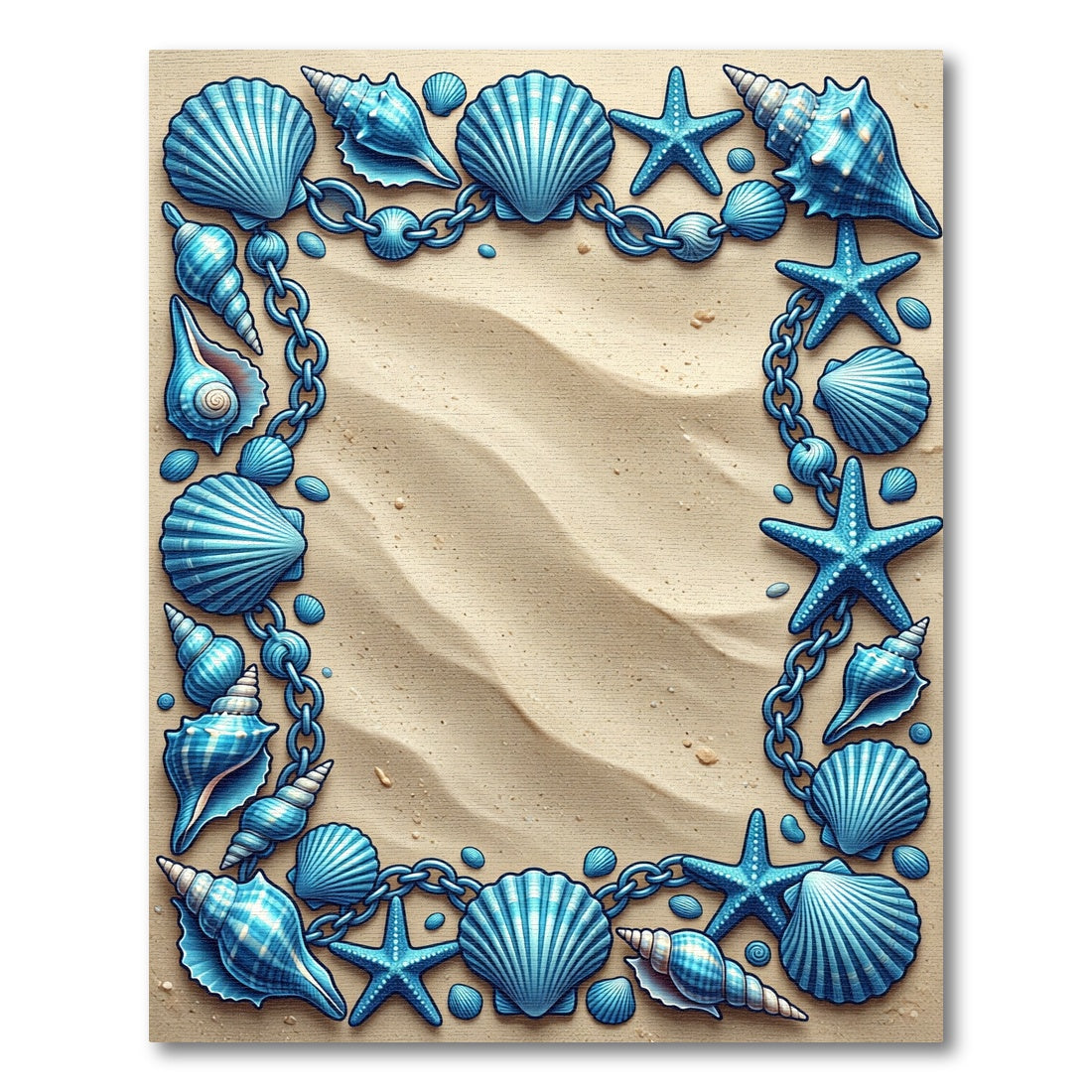 Coastal Blue Seashell Starfish Frame Rug