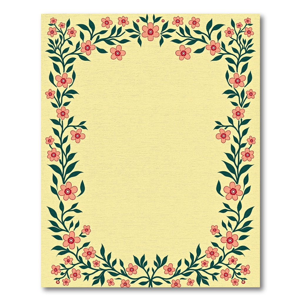 Coral Floral Vine Border Rug