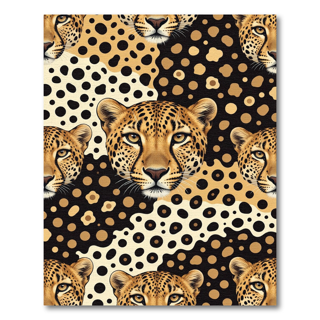 Artistic Fierce Leopard Face Gold Black Rug