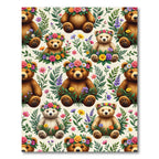 Whimsical Teddy Bear Floral Garden Rug