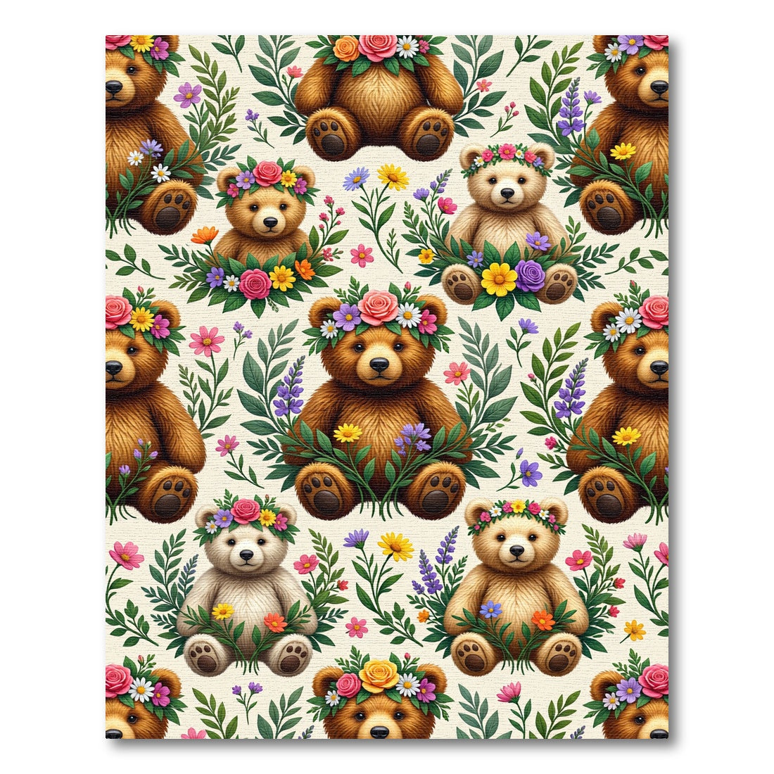 Whimsical Teddy Bear Floral Garden Rug