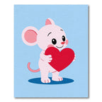Cute pink mouse holding red heart Rug