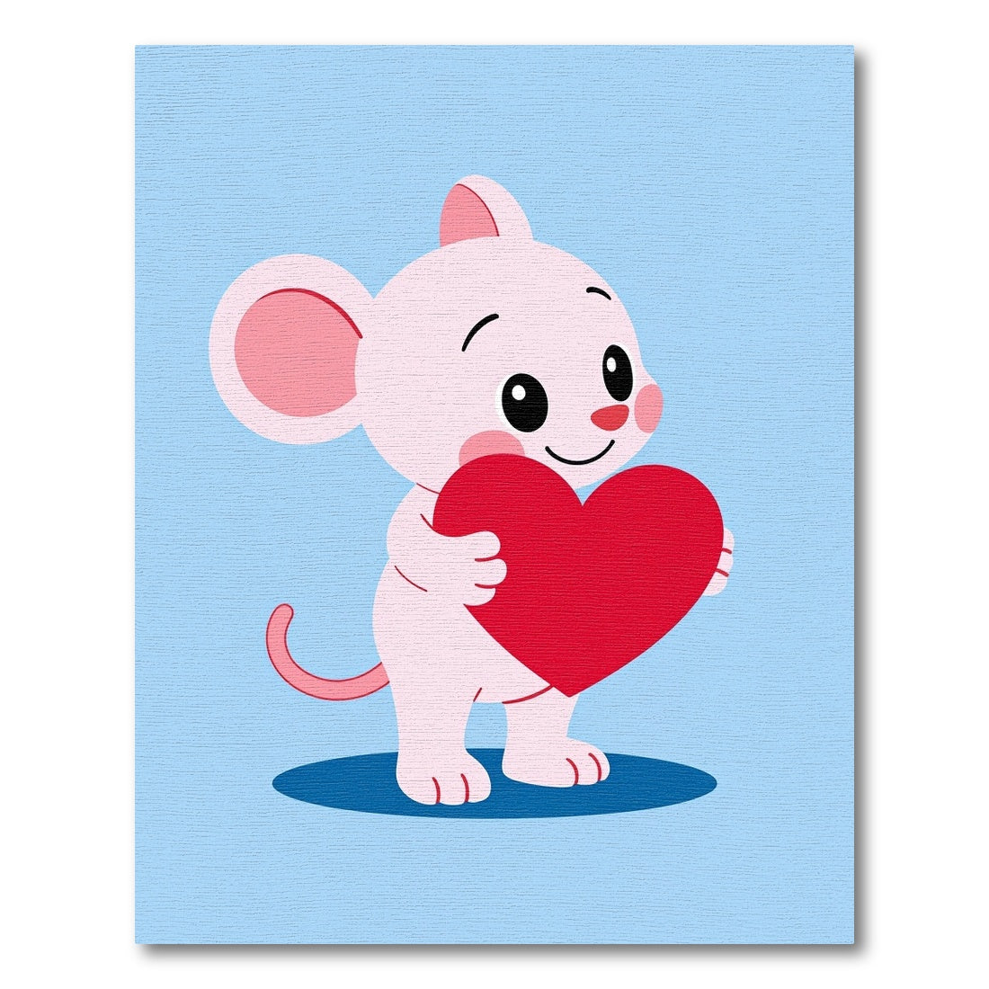Cute pink mouse holding red heart Rug