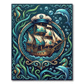 Nautical Peacock Ship Teal Marine Art Rug