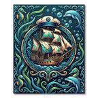 Nautical Peacock Ship Teal Marine Art Rug