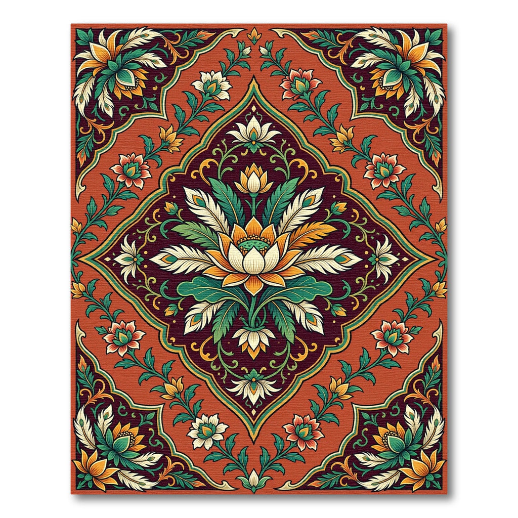 Terracotta Floral Lotus Medallion Rug