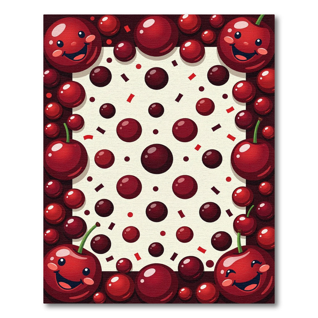 Whimsical Happy Cherry Berry Border Rug