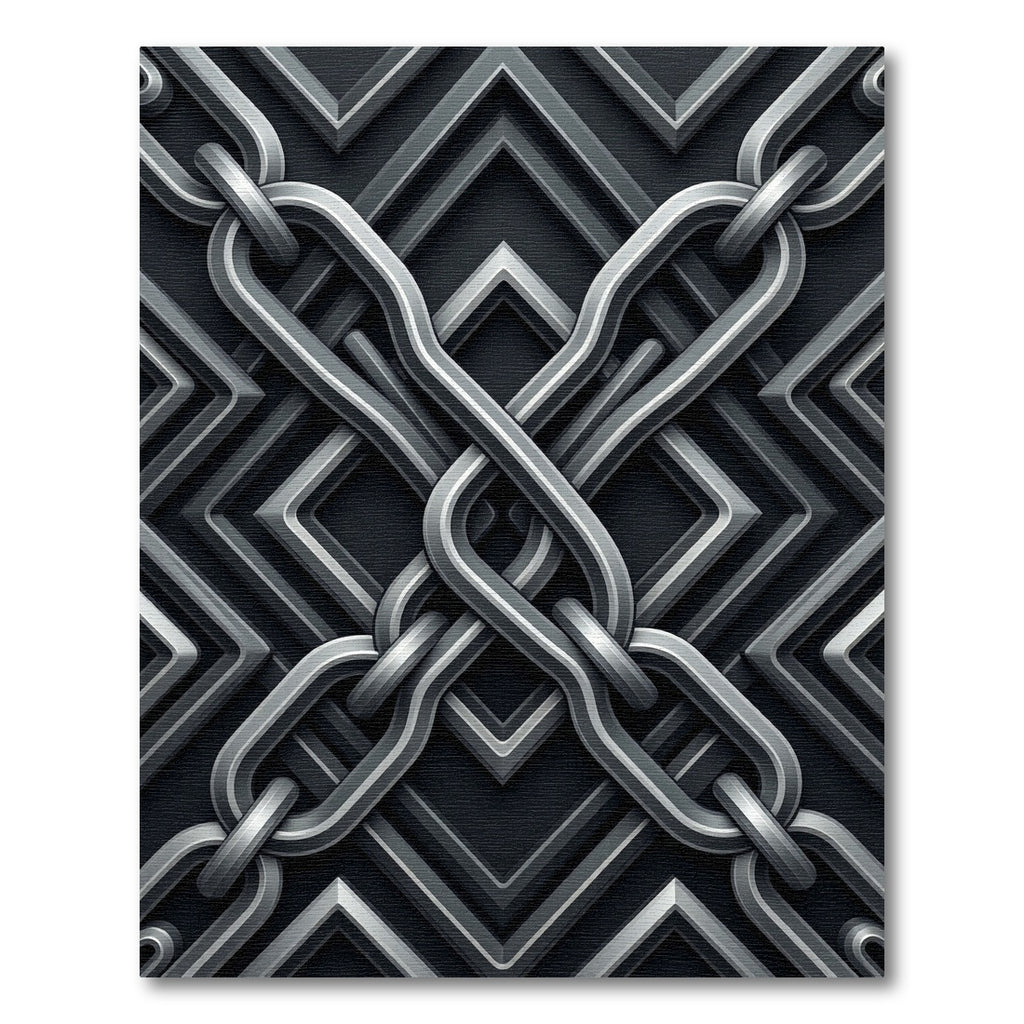 Metallic Interlocking Chain Geometric Slate Rug