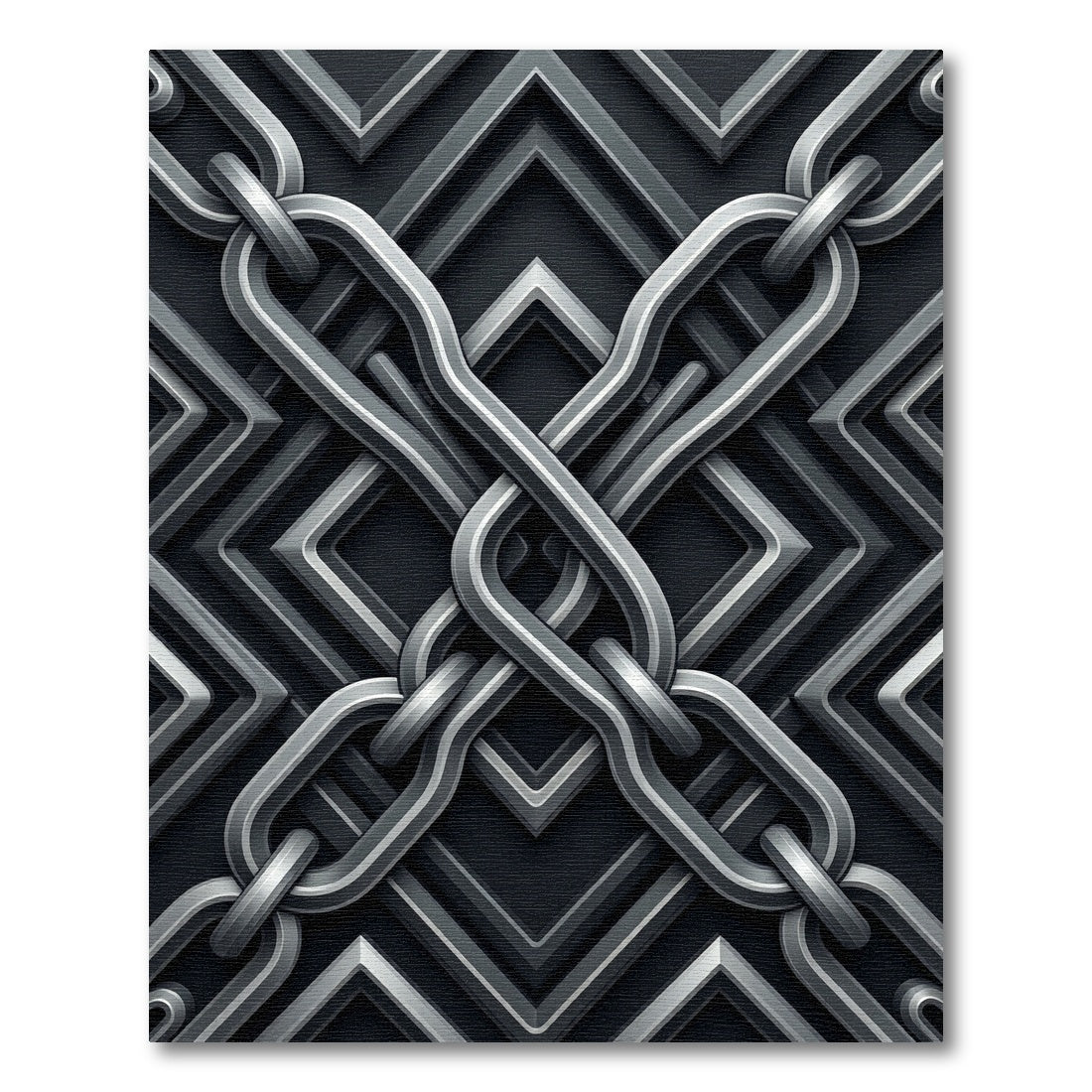 Metallic Interlocking Chain Geometric Slate Rug
