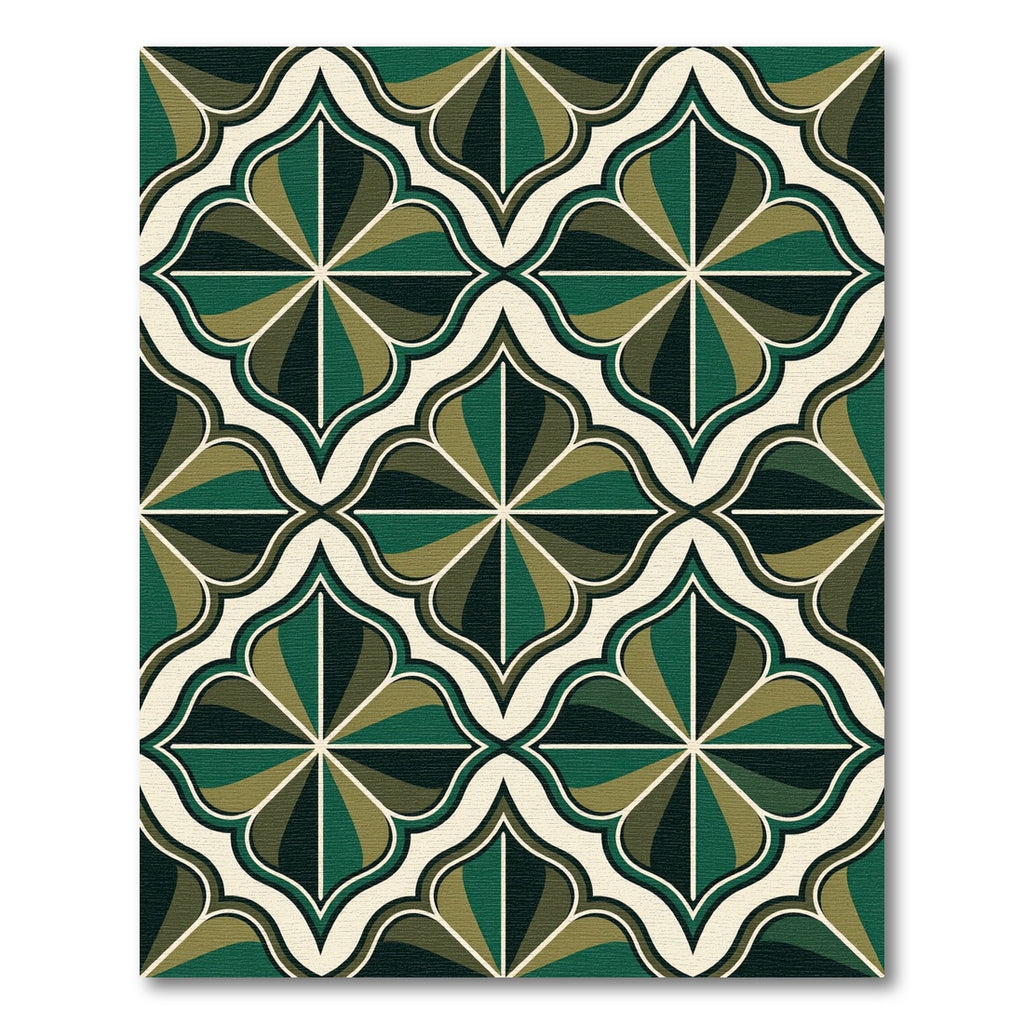 Green and White Quatrefoil Medallion Rug