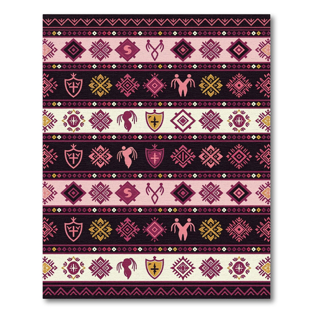 Ethnic Pink Geometric Shield Motif Rug