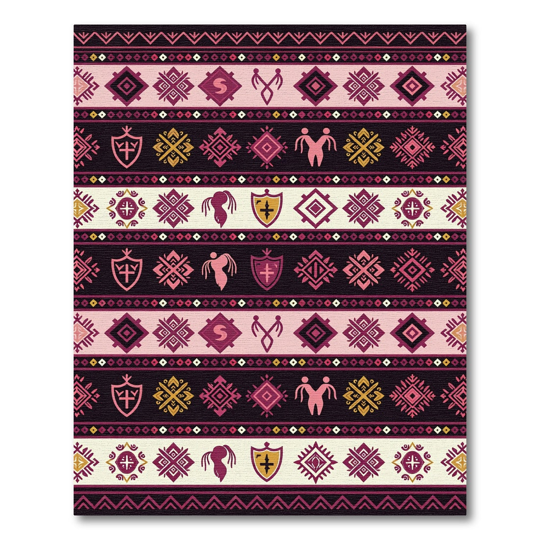 Ethnic Pink Geometric Shield Motif Rug