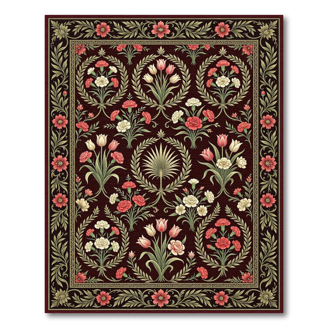 Deep Red Vintage Floral Garland Rug