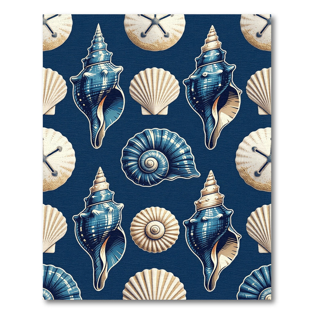 Coastal Navy Sea Shell Ocean Art Rug