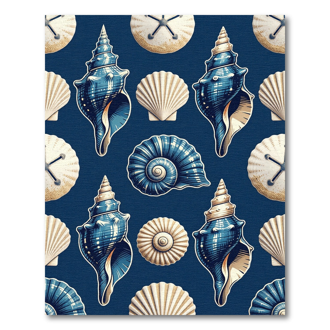 Coastal Navy Sea Shell Ocean Art Rug