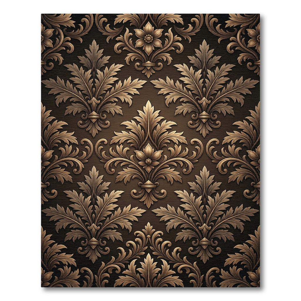 Elegant Bronze Baroque Damask Scroll Rug