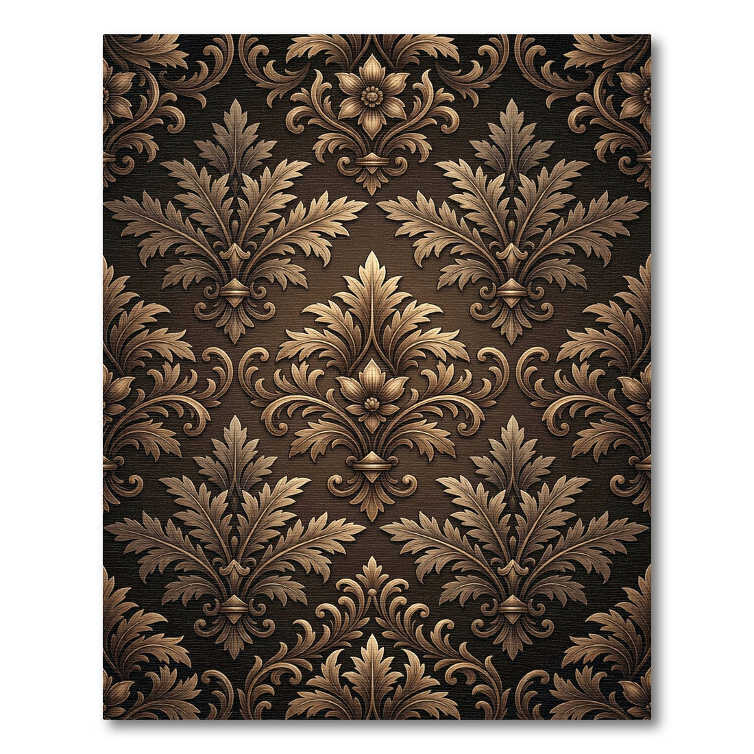 Elegant Bronze Baroque Damask Scroll Rug