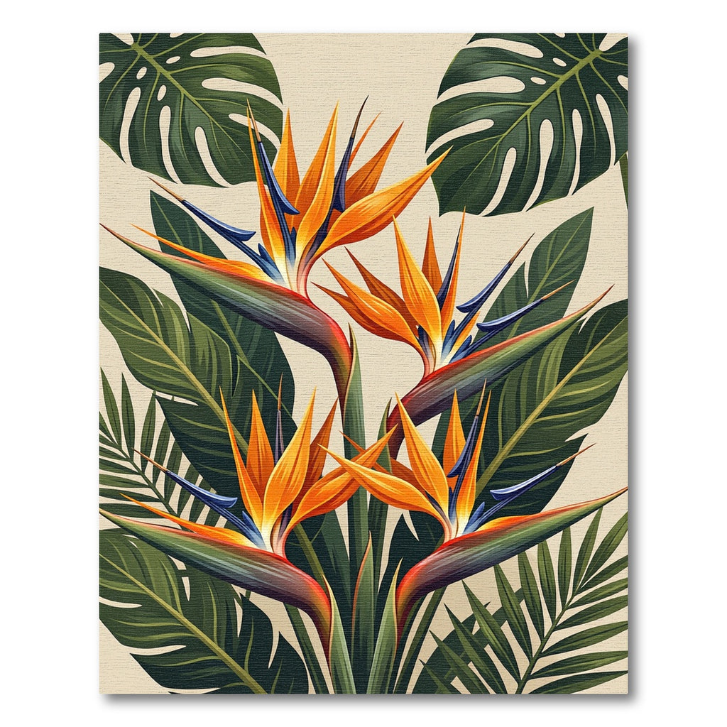 Vibrant Bird of Paradise Tropical Leaves Rug