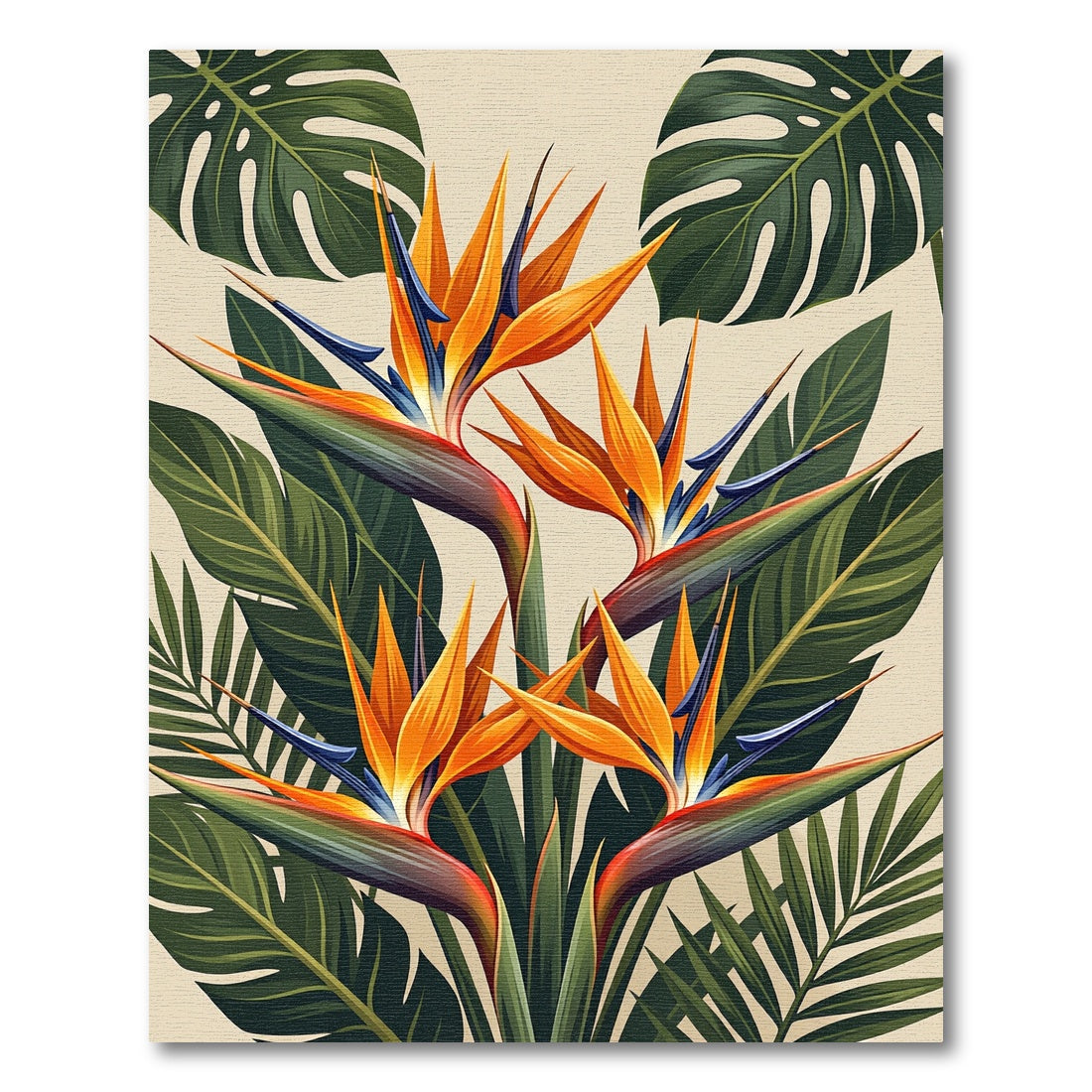 Vibrant Bird of Paradise Tropical Leaves Rug