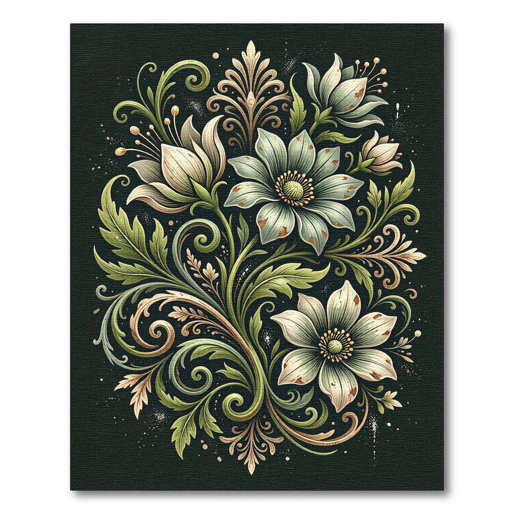 Earthy Sage Floral Scroll Botanical Rug