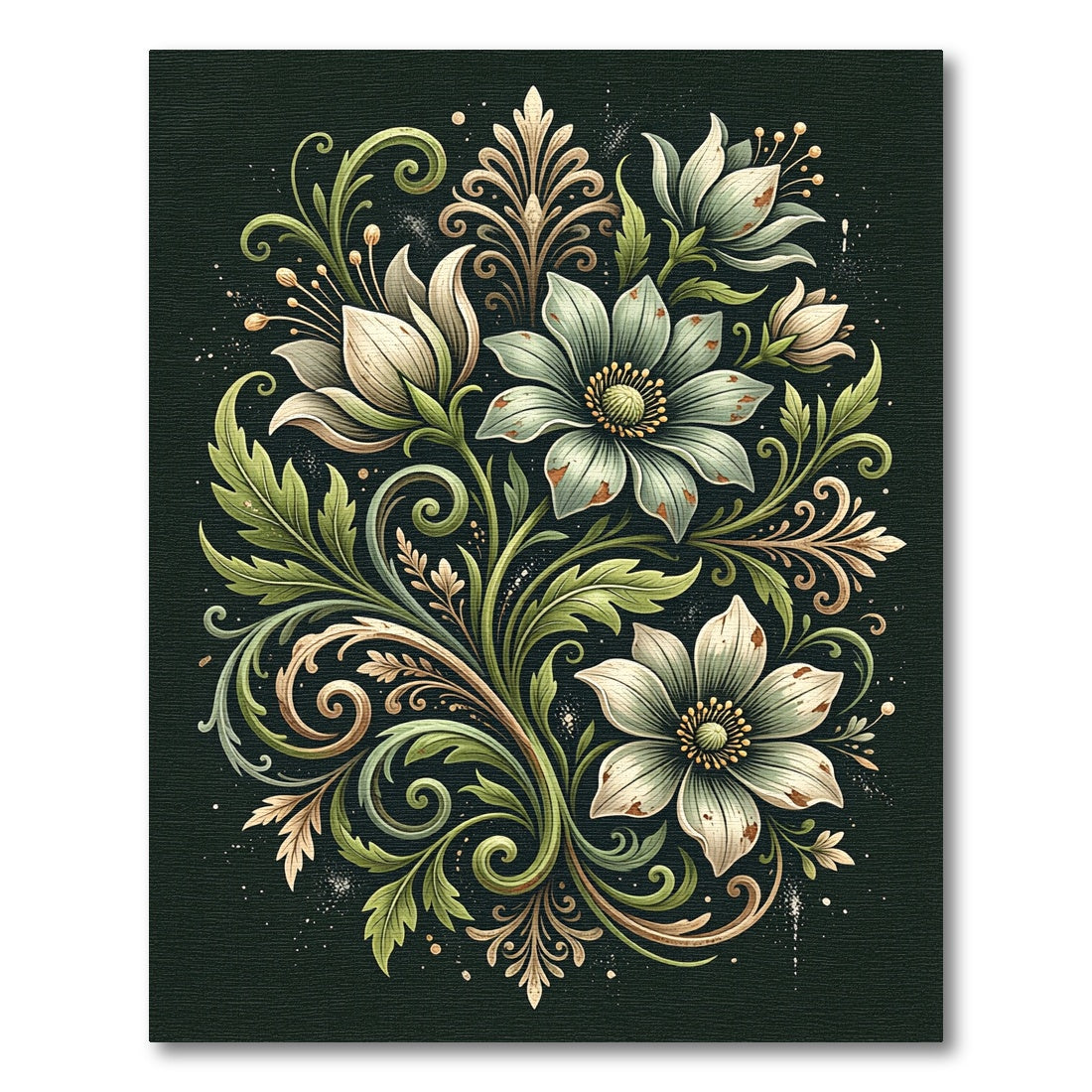 Earthy Sage Floral Scroll Botanical Rug