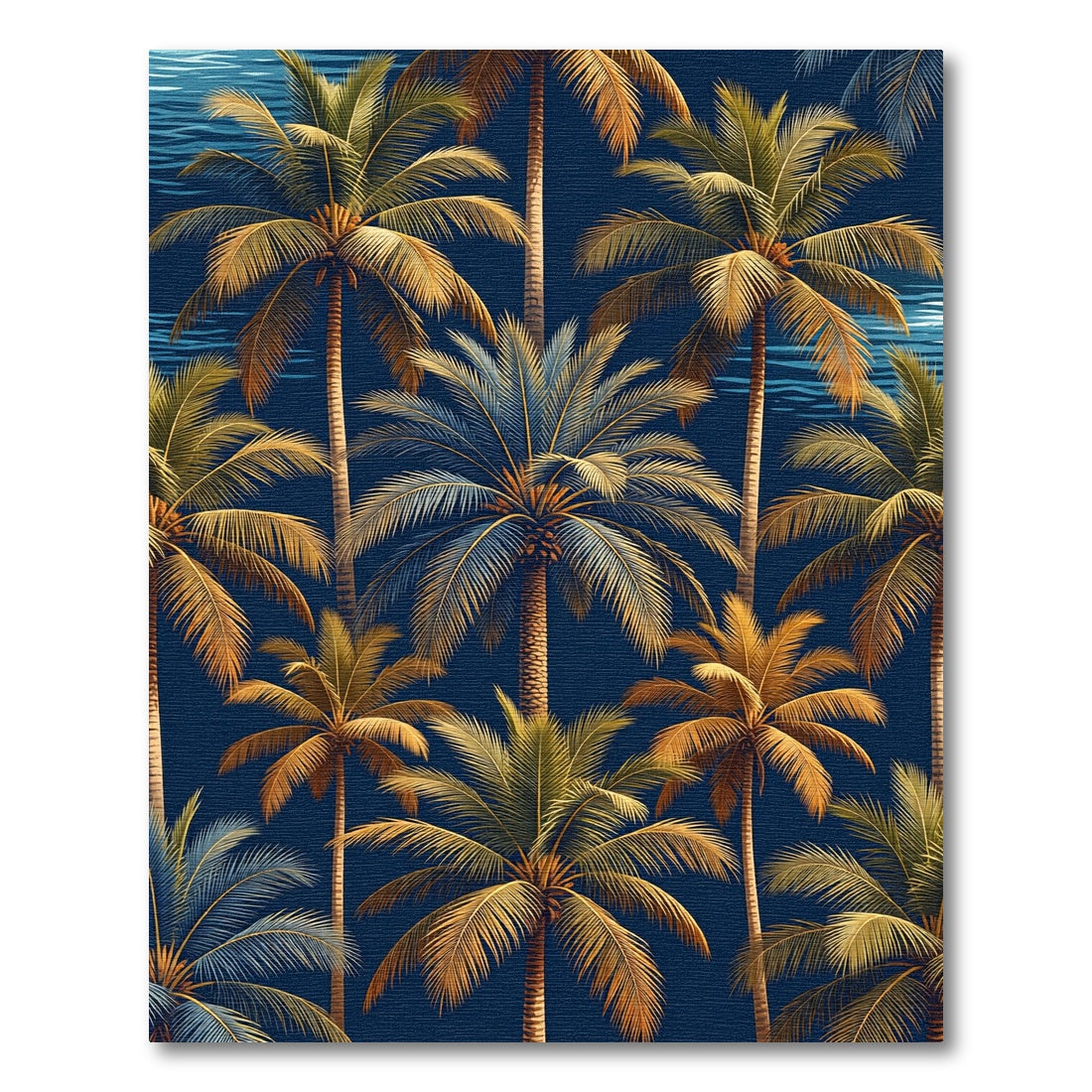 Golden Tropical Palm Foliage Navy Rug