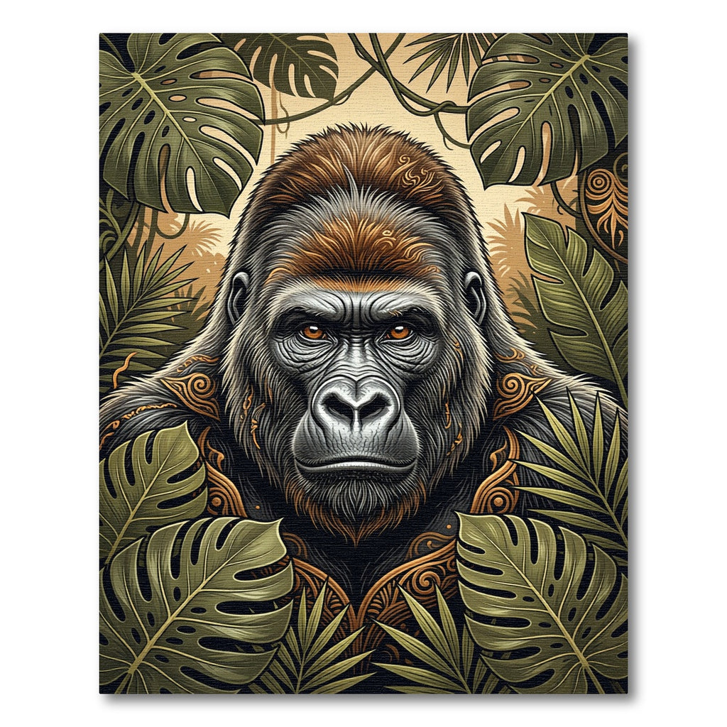 Majestic Golden Gorilla Jungle Foliage Rug