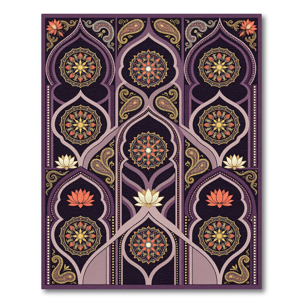 Purple Gold Paisley Lotus Medallion Rug