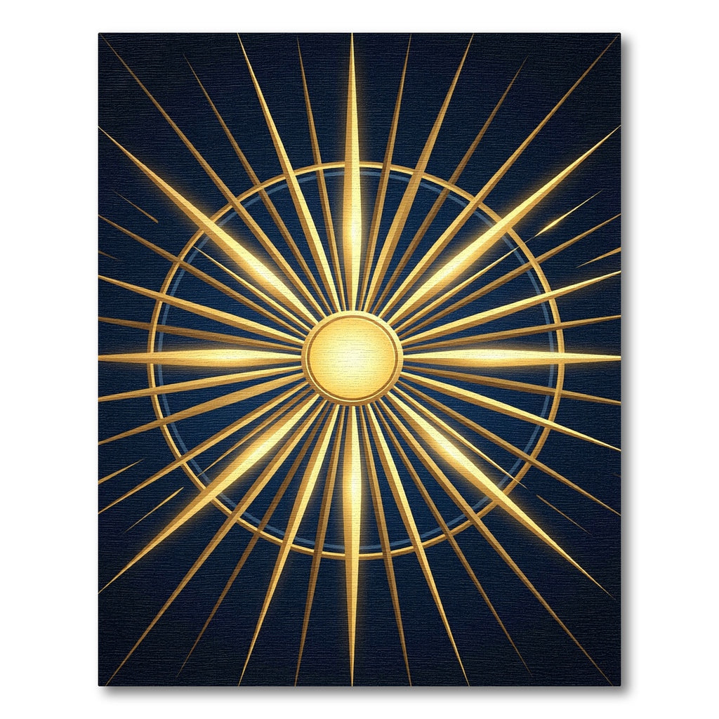 Radiant Golden Celestial Sunburst Art Rug