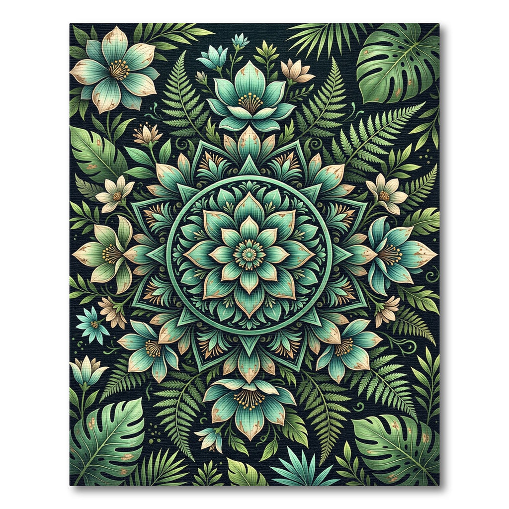 Teal Botanical Lotus Mandala Flora Rug