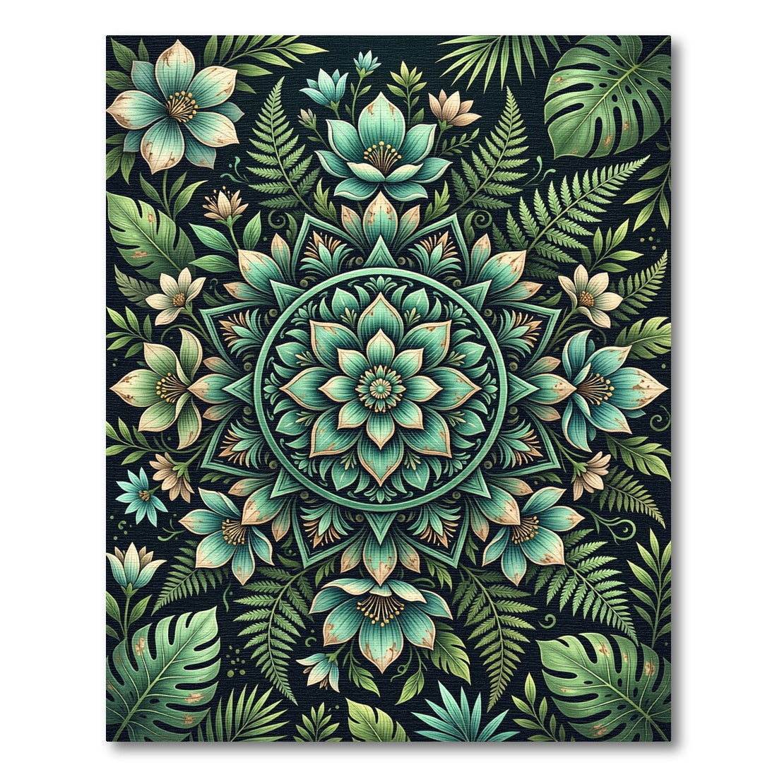 Teal Botanical Lotus Mandala Flora Rug
