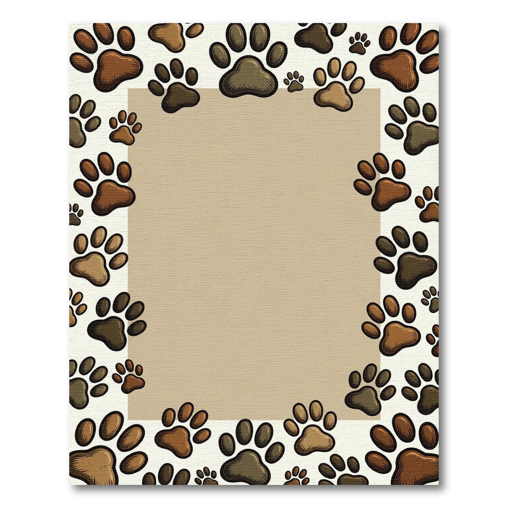 Playful Brown Paw Footprint Border Rug
