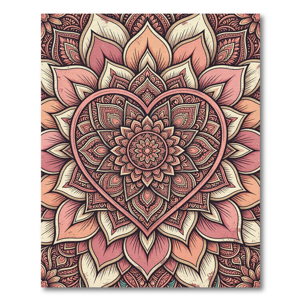 Blush Boho Heart Floral Mandala Rug